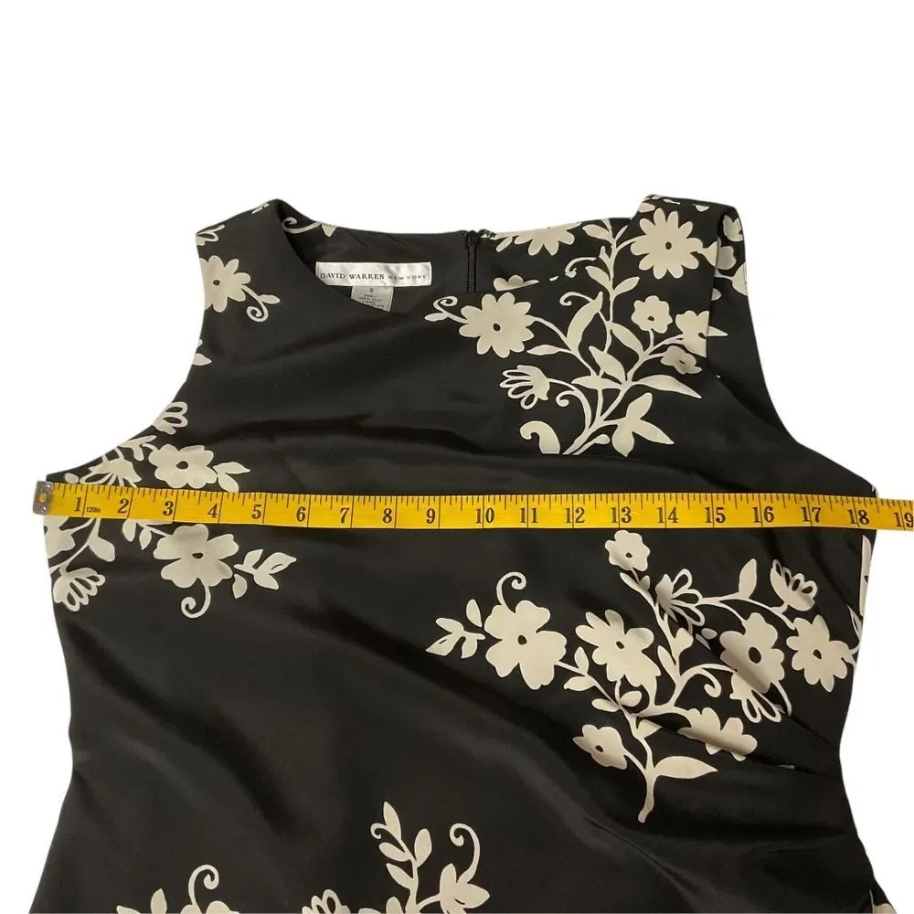 David Warren New York Black Floral Sleeveless Sheath Dress Size 8 100% Silk - Picture 6 of 11